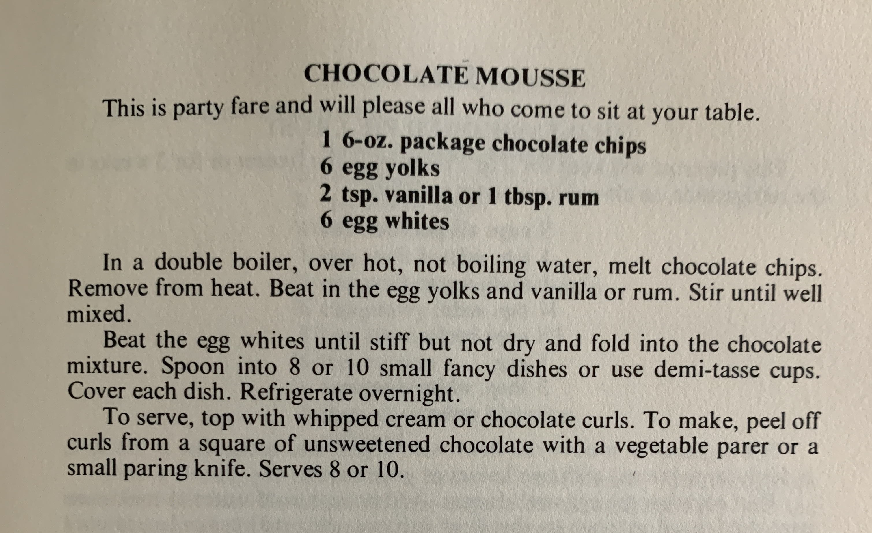 a recipe for chocolate mousse.